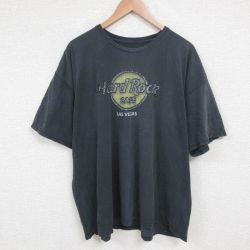XL★古着 半袖 Tシャツ メンズ ハードロックカフェ ラスベガス 大きいサイズ コットン クルーネック 濃グレー 25may22 中古
