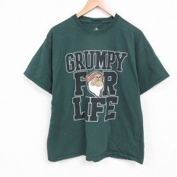 XL★古着 半袖 Tシャツ メンズ ディズニー DISNEY しらゆきひめ 7人の小人 七人のこびと コットン クルーネック 緑 グリーン 25may22 中古