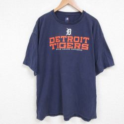 【50%OFF】XL★古着 半袖 Tシャツ メンズ MLB デトロイトタイガース 大きいサイズ コットン クルーネック 紺 ネイビー メジャーリーグ ベースボール 野球 25may22 中古