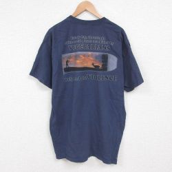 【50%OFF】XL★古着 半袖 Tシャツ メンズ ハンティング 大きいサイズ ロング丈 コットン クルーネック 紺 ネイビー 25may22 中古