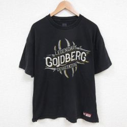 XL★古着 半袖 Tシャツ メンズ ワールドプロレスリング ビルゴールドバーグ コットン クルーネック 黒 ブラック 25may22 中古
