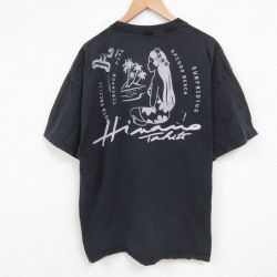 XL★古着 半袖 Tシャツ メンズ 女性 ヒナノタヒチ 大きいサイズ クルーネック 黒 ブラック 25may22 中古