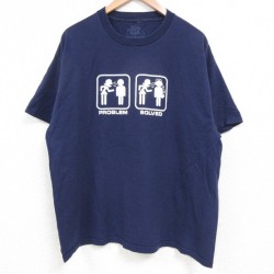 L★古着 半袖 Tシャツ メンズ PROBLEM SOLVED コットン クルーネック 紺 ネイビー 25may22 中古