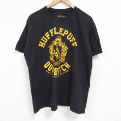 XL★古着 半袖 Tシャツ メンズ ハリーポッター ハッフルパフ コットン クルーネック 黒 ブラック 25may22 中古