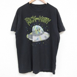 XL★古着 半袖 Tシャツ メンズ リックアンドモーティ コットン クルーネック 黒 ブラック 25may22 中古