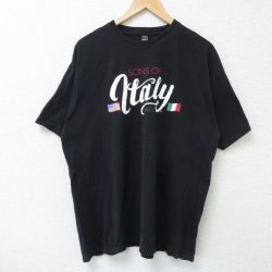【50%OFF】XL★古着 半袖 Tシャツ メンズ イタリア コットン クルーネック 黒 ブラック 25may23 中古