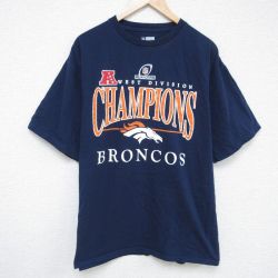 【50%OFF】XL★古着 半袖 Tシャツ メンズ NFL デンバーブロンコス 大きいサイズ コットン クルーネック 紺 ネイビー アメフト スーパーボウル 25may23 中古