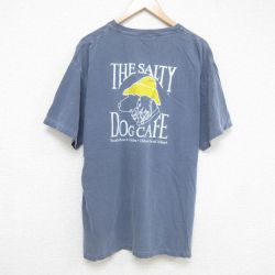 XL★古着 半袖 Tシャツ メンズ ソルティドッグカフェ 大きいサイズ コットン クルーネック 薄紺 ネイビー 霜降り 25may23 中古