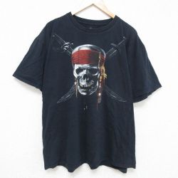 XL★古着 半袖 Tシャツ メンズ ディズニー DISNEY パイレーツオブカリビアン 大きいサイズ コットン クルーネック 黒 ブラック 25may23 中古