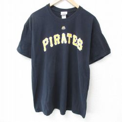 XL★古着 マジェスティック 半袖 Tシャツ メンズ MLB ピッツバーグパイレーツ チャドクール 39 大きいサイズ コットン クルーネック 黒 ブラック メジャーリーグ ベースボール 野球 25may23 中古
