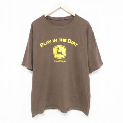 XL★古着 半袖 Tシャツ メンズ ジョンディア 大きいサイズ クルーネック 茶 ブラウン 25jun05 中古