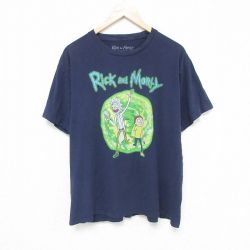 XL★古着 リップルジャンクション 半袖 Tシャツ メンズ アニメ リックアンドモーティ コットン クルーネック 紺 ネイビー 25jun05 中古