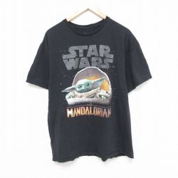 L★古着 半袖 Tシャツ メンズ スターウォーズ STAR WARS マンダロリアン グローグー コットン クルーネック 黒 ブラック 25jun05 中古