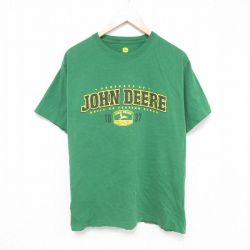 L★古着 半袖 Tシャツ メンズ ジョンディア コットン クルーネック 緑 グリーン 25jun05 中古