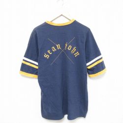 L★古着 ショーンジョン 半袖 Tシャツ メンズ チョコチン 刺繍 コットン クルーネック 紺 ネイビー リンガー 25jun05 中古
