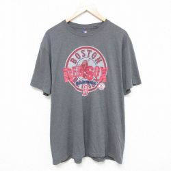 XL★古着 半袖 Tシャツ メンズ MLB ボストンレッドソックス クルーネック グレー メジャーリーグ ベースボール 野球 25jun05 中古