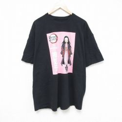 XL★古着 半袖 Tシャツ メンズ アニメ 鬼滅の刃 禰豆子 大きいサイズ コットン クルーネック 黒 ブラック 【spe】 25jun06 中古