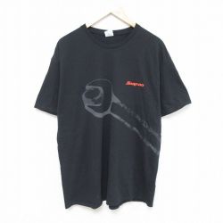 XL★古着 半袖 Tシャツ メンズ スナップオン コットン クルーネック 黒 ブラック 25jun06 中古