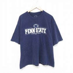 【20%OFF】XL★古着 半袖 Tシャツ メンズ PENN コットン クルーネック 紺 ネイビー 25jun06 中古