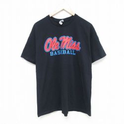 XL★古着 半袖 Tシャツ メンズ ベースボール コットン クルーネック 黒 ブラック 25jun06 中古
