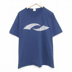 【20%OFF】XL★古着 半袖 Tシャツ メンズ ALWAYS コットン クルーネック 紺 ネイビー 25jun06 中古