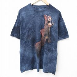 XL★古着 半袖 Tシャツ メンズ リス コットン クルーネック 紺他 ネイビー タイダイ 25may24 中古