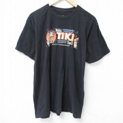 XL★古着 半袖 Tシャツ メンズ リックアンドモーティ Tiki コットン クルーネック 黒 ブラック 25may24 中古