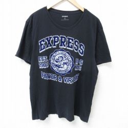 【50%OFF】XL★古着 半袖 Tシャツ メンズ EXPRESS コットン クルーネック 黒 ブラック 25may24 中古