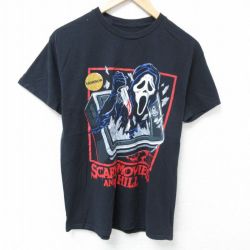 M★古着 半袖 Tシャツ メンズ 映画 スクリーム コットン クルーネック 黒 ブラック 25may24 中古