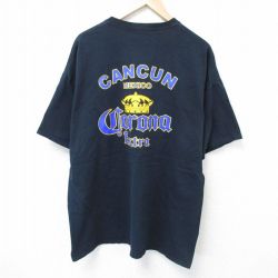 XL★古着 半袖 Tシャツ メンズ コロナビール 大きいサイズ コットン クルーネック 紺 ネイビー 25jun05 中古