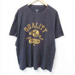 【20%OFF】XL★古着 リー Lee 半袖 Tシャツ メンズ DENIM 大きいサイズ コットン クルーネック 濃グレー 25jun05 中古