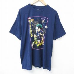 XL★古着 半袖 Tシャツ メンズ アニメ 僕のヒーローアカデミア コットン クルーネック 紺 ネイビー 25jun05 中古