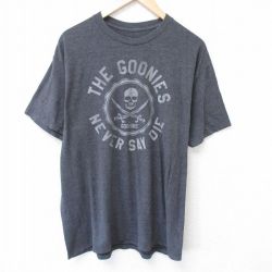 XL★古着 半袖 Tシャツ メンズ 映画 グーニーズ クルーネック 濃グレー 霜降り 25jun05 中古