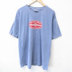 XL★古着 半袖 Tシャツ メンズ IN DOG BEERS 大きいサイズ コットン クルーネック 薄紺 ネイビー 25jun05 中古