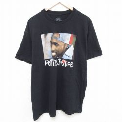 【50%OFF】XL★古着 半袖 Tシャツ メンズ ポエスティックジャスティス 大きいサイズ コットン クルーネック 黒 ブラック 25may24 中古
