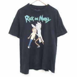 XL★古着 半袖 Tシャツ メンズ アニメ リックアンドモーティ 大きいサイズ コットン クルーネック 黒 ブラック 25may24 中古