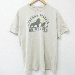 L★古着 半袖 Tシャツ メンズ ディズニー DISNEY ライオンキング コットン クルーネック 濃ベージュ カーキ 25may26 中古