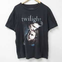 XL★古着 半袖 Tシャツ メンズ 映画 トワイライト コットン クルーネック 黒 ブラック 25may26 中古
