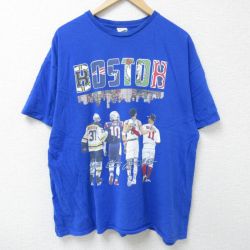 XL★古着 半袖 Tシャツ メンズ ボストン スポーツ選手 大きいサイズ コットン クルーネック 青 ブルー 25may26 中古