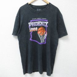 XL★古着 半袖 Tシャツ メンズ バスケットボール フェニックス コットン クルーネック 黒 ブラック 25may26 中古