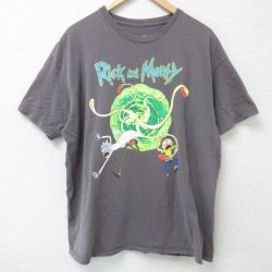 XL★古着 半袖 Tシャツ メンズ リックアンドモーティ コットン クルーネック 濃グレー 25may26 中古