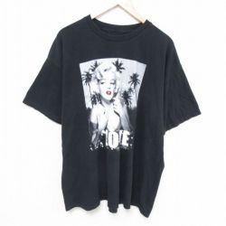 XL★古着 半袖 Tシャツ メンズ マリリンモンロー 大きいサイズ クルーネック 黒 ブラック 25may26 中古