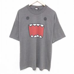 XL★古着 半袖 Tシャツ メンズ アニメ どーもくん クルーネック こげ茶 ブラウン 霜降り 25may26 中古