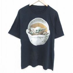 XL★古着 半袖 Tシャツ メンズ スターウォーズ STAR WARS ベビーヨーダ クルーネック 黒 ブラック 25may26 中古