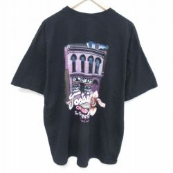 XL★古着 半袖 Tシャツ メンズ Jootsies 花 大きいサイズ コットン クルーネック 黒 ブラック 25may26 中古
