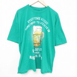XL★古着 半袖 Tシャツ メンズ ビール 大きいサイズ クルーネック 緑 グリーン 25may26 中古