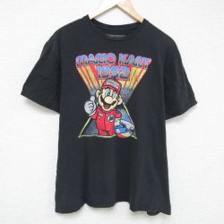 XL★古着 半袖 Tシャツ メンズ ニンテンドー マリオカート コットン クルーネック 黒 ブラック 25jun06 中古