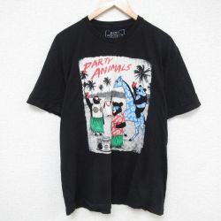 XL★古着 半袖 Tシャツ メンズ クマ コットン クルーネック 黒 ブラック 25jun06 中古