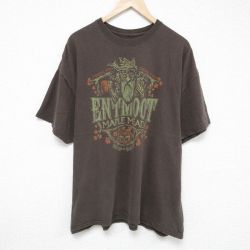 XL★古着 半袖 Tシャツ メンズ メープルメイド 大きいサイズ クルーネック 茶 ブラウン 25jun06 中古