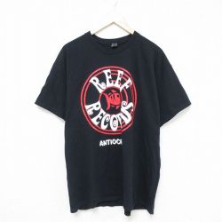 【20%OFF】XL★古着 半袖 Tシャツ メンズ 魚 コットン クルーネック 黒 ブラック 25may27 中古